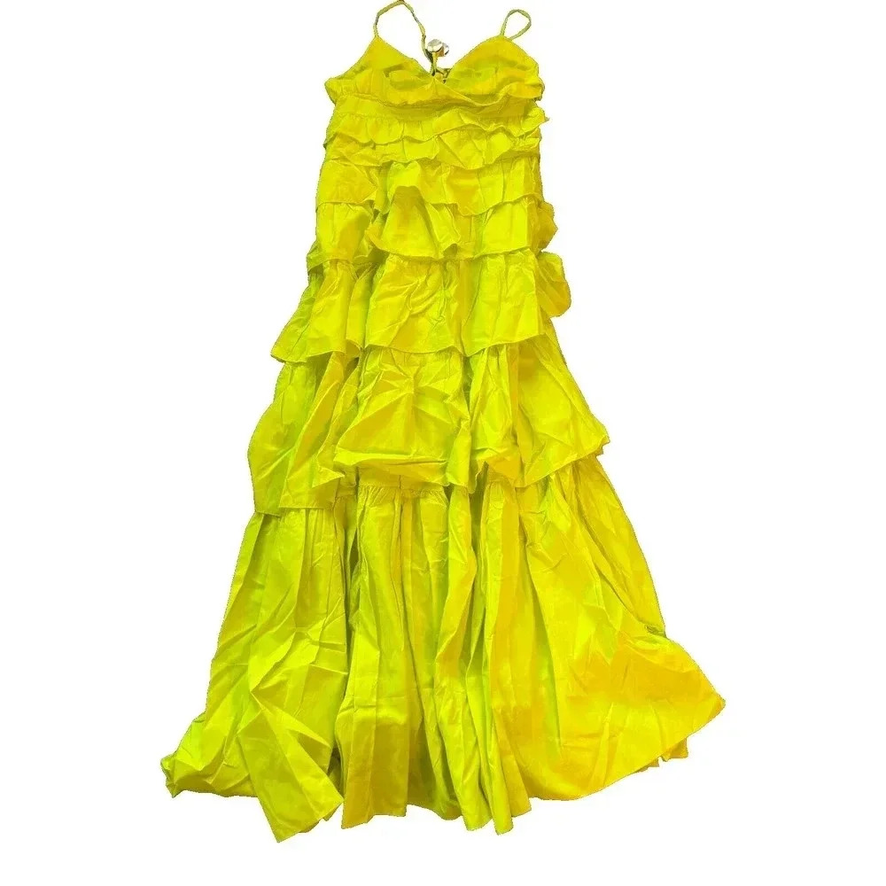 Staud Rylie Green Sleeveless Tiered BOUGAINVILLEA Ruffled Maxi Dress Sz L - Picture 11 of 16